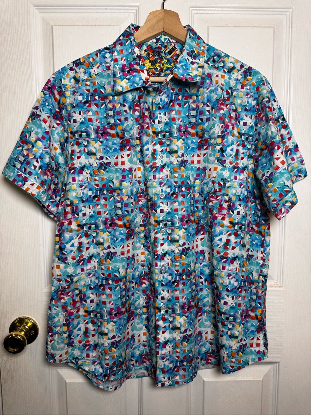 Robert Graham Classic Fit Watercolor Abstract Geometric Button Front Shirt Large